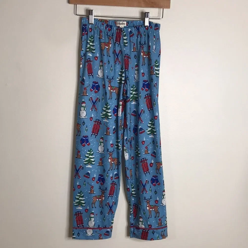 Hatley Kids Cozy Christmas Reindeer and Christmas Tree Pajamas Set Size 10